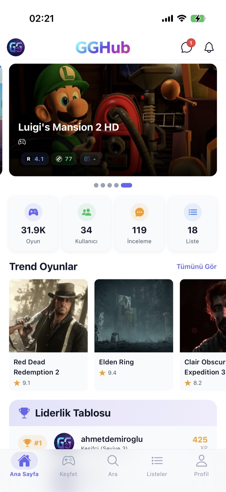 GGHub uygulama arayüzü
